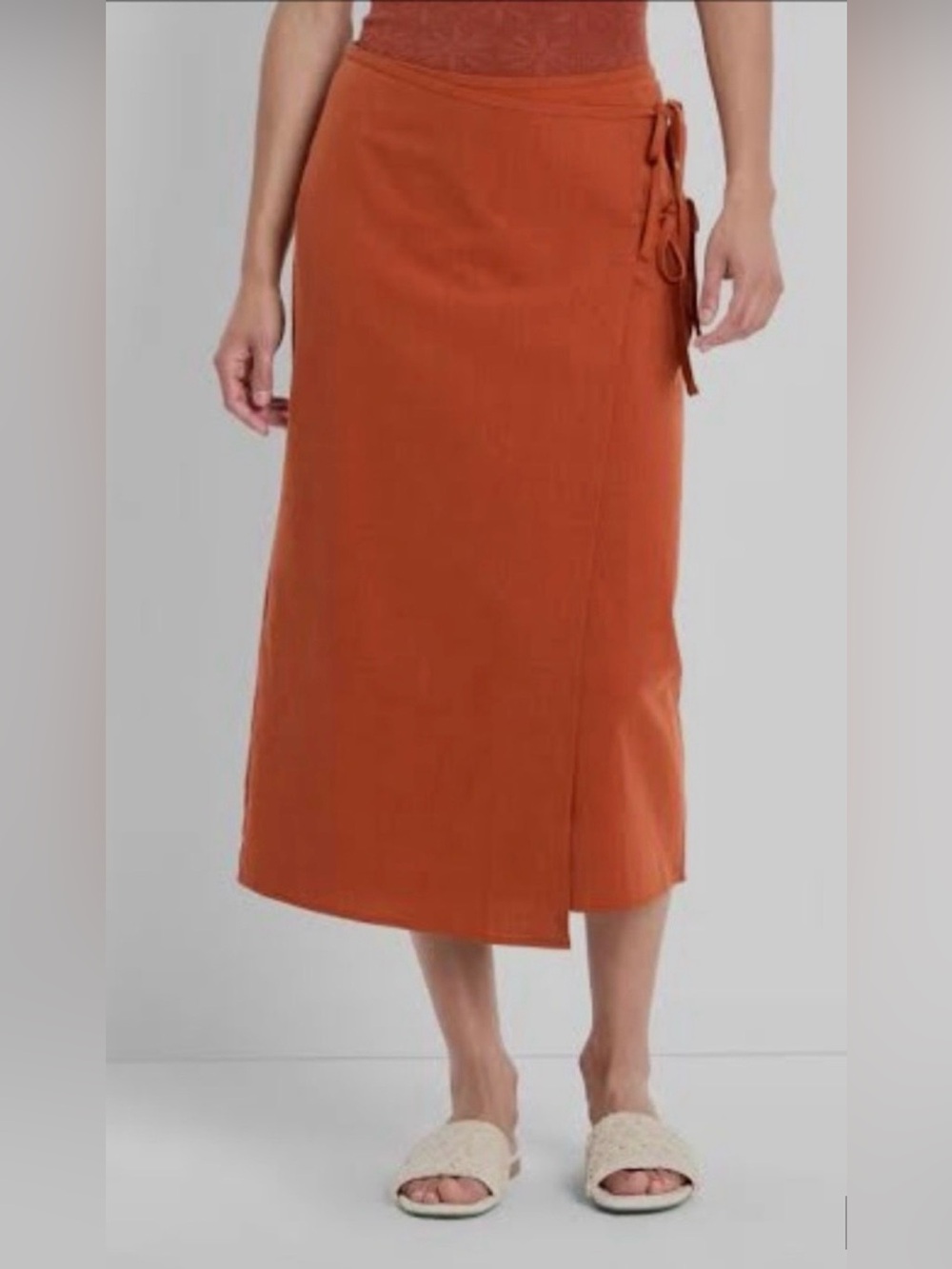 Tie-Detail Midi Skirt in a Burnt Orange L